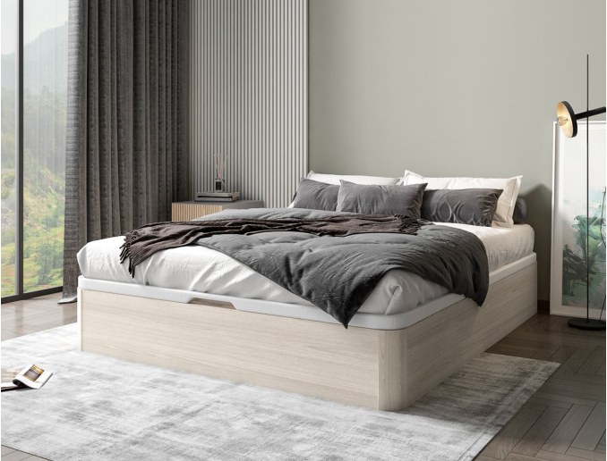 Letto contenitore in rovere bianco Malice 160x200