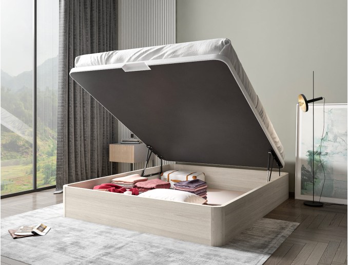 Letto contenitore con ampio spazio contenitivo in rovere bianco Malice 160x200