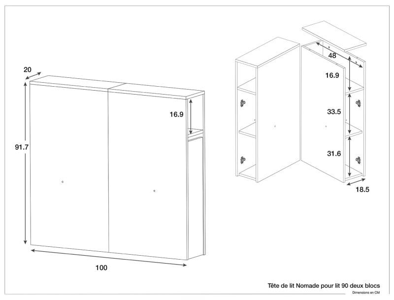 Dimensioni testata letto Nomade per letto 90