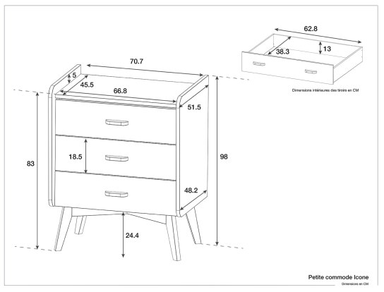 Dimensiones de la cómoda pequeña Icone