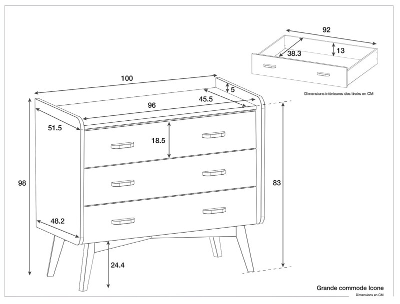 Dimensions of the large Icone dresser