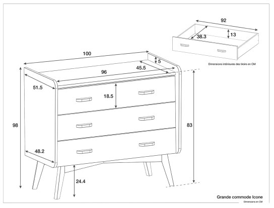 Dimensions de la grande commode Icone