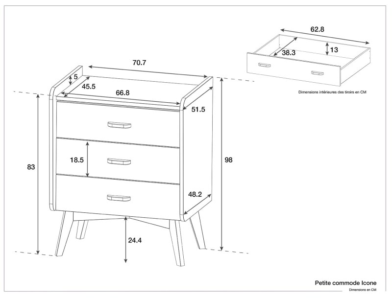 Dimensiones de la cómoda pequeña Icone