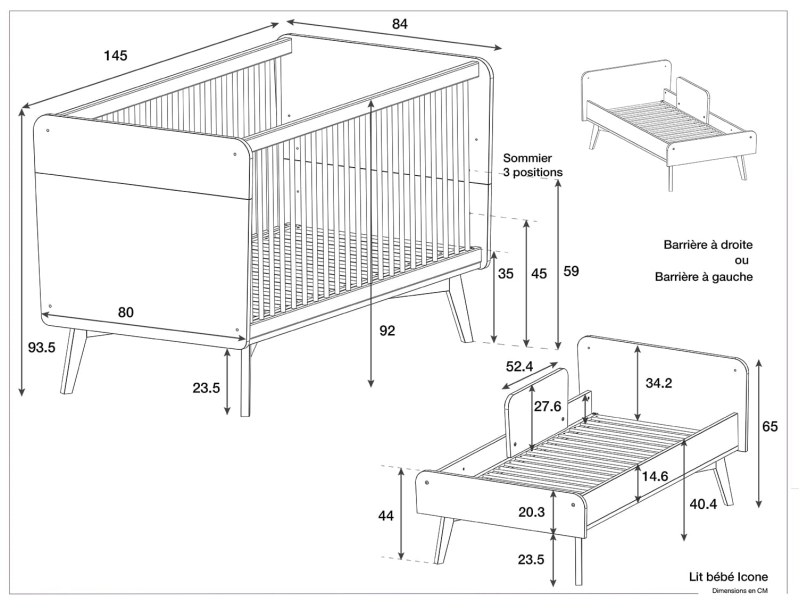 Afmetingen van het Icone babybed