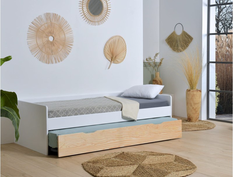 Letto estraibile bianco e legno landes