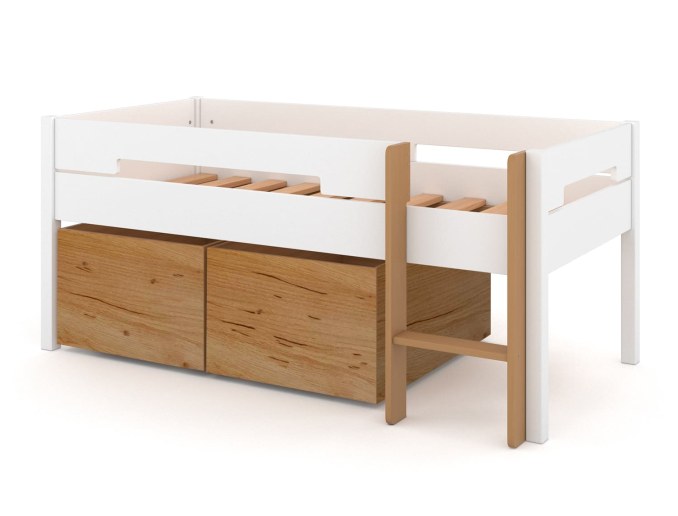 Letto semi-alto con due grandi contenitori 90x190 MILO - Bianco & Legno