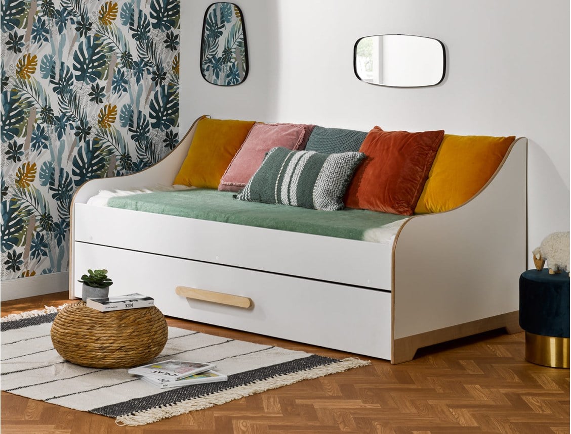 Uitschuifbed bank 90x190 Wit en hout