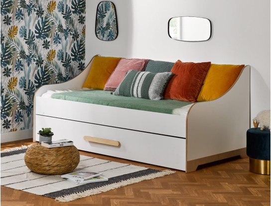 Uitschuifbed bank 90x190 Wit en hout