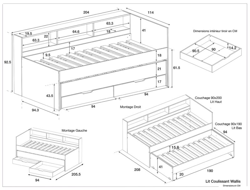 dimensions du lit Wallis