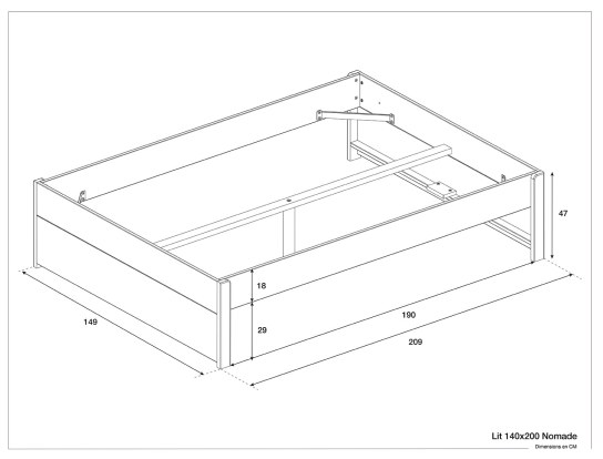 Dimensions du lit Nomade 140x200