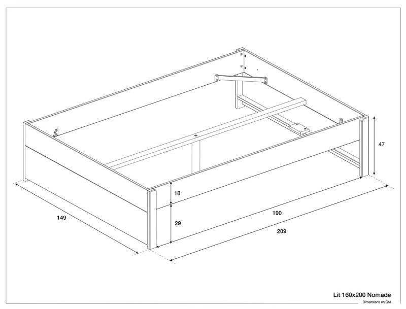 Dimensions du lit 2 places Nomade 160x200