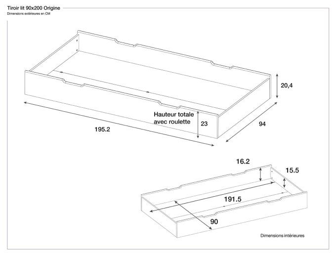 Origine White Children's... Dimensions of the Origine drawer
