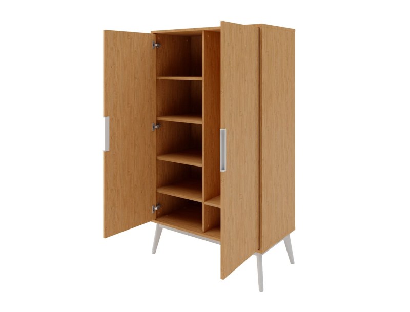 Two-door wardrobe wood and white Octave large storage.