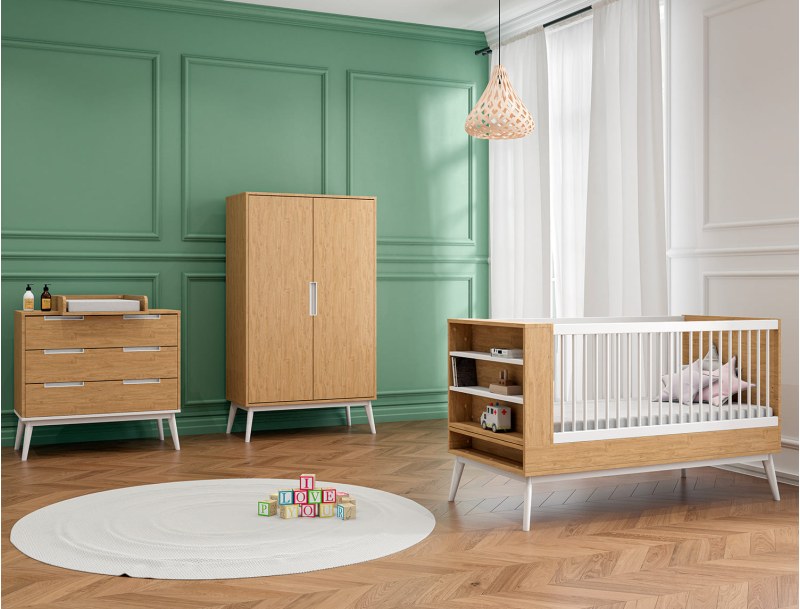 Lit bébé en bois de chêne et hêtre évolutif au style vintage