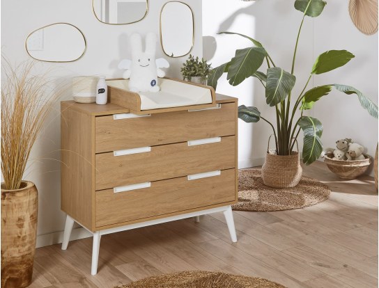 Octave ladekast met commode witte en eiken verschoontafel