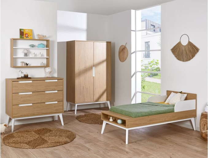 Komplettes Vintage-Eiche Babyzimmer Octave mit Bett in erweiterter Position