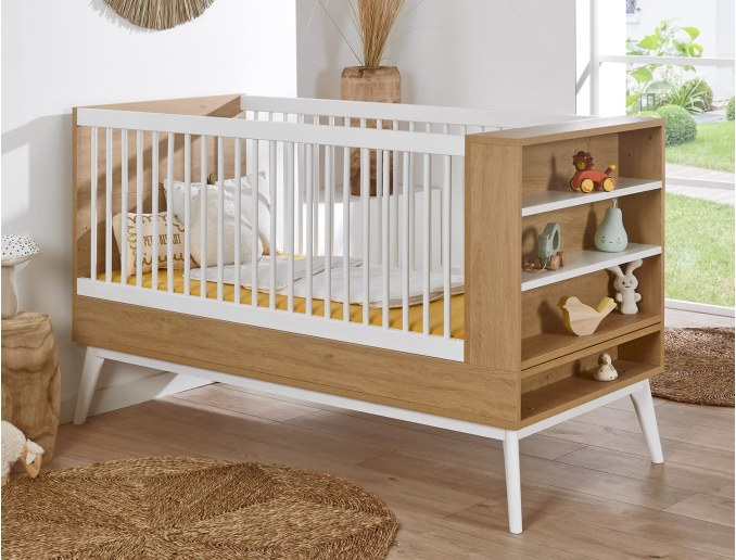 Lit bébé enfant en bois avec sommier réglable et barreaux amovibles