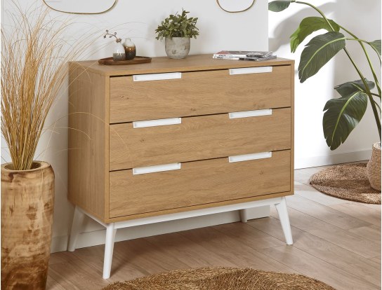 Ladekast met 3 lades, wit en eiken Octave