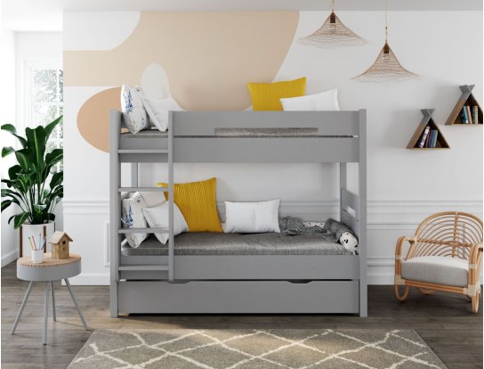 Bunk Bed - Separable Flannel Gray Milo Bunk Bed 90x190 cm