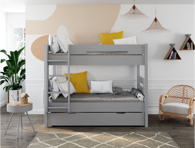 Letto a castello a 3 posti Milo grigio