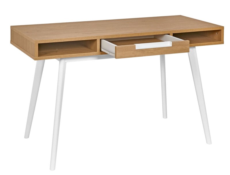 Vintage Octave eiken bureau met één lade en twee nissen