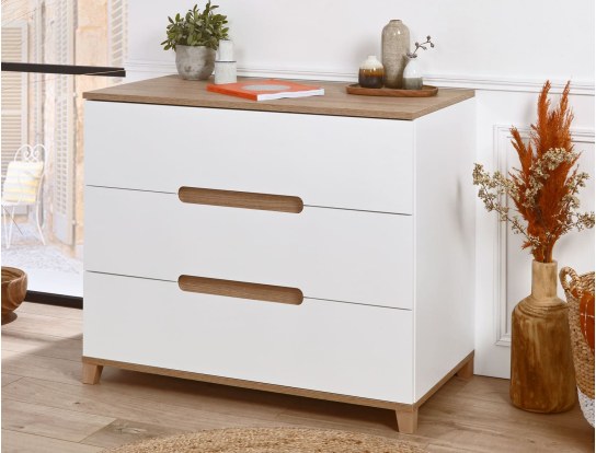 Commode Blanc &  Bois trois tiroirs Milor