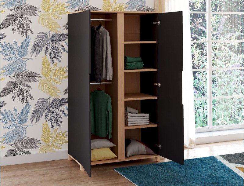 Milo anthracite two-door wardrobe