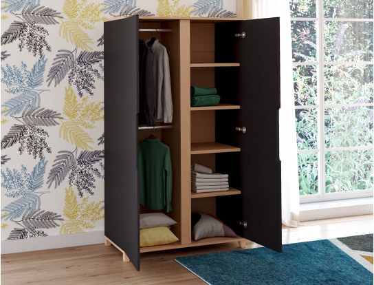 Milo anthracite two-door wardrobe