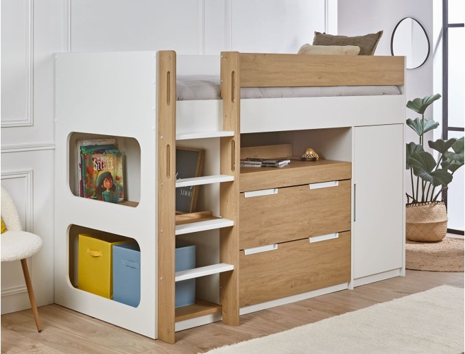 Halbhohes Bett mit Schreibtisch und Stauraum Palma