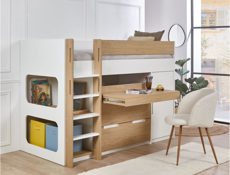 Halbhohes Bett mit Schreibtisch Palma