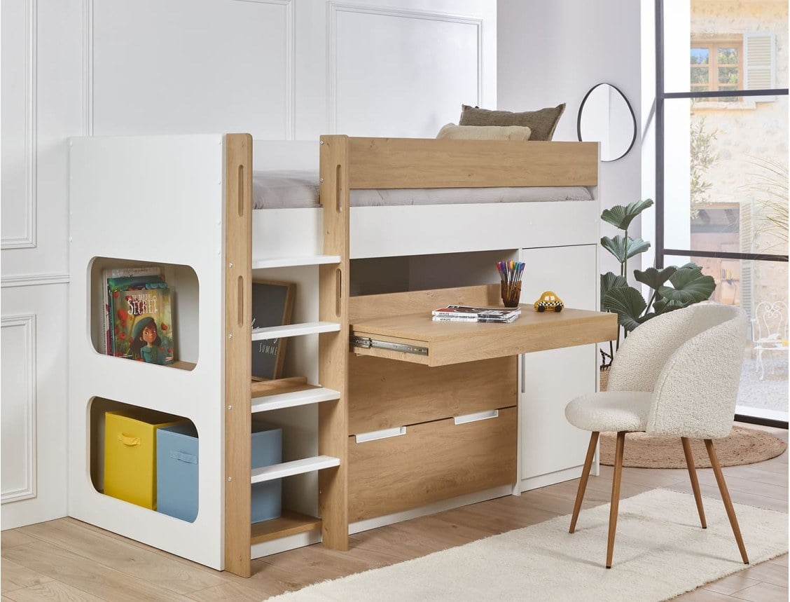 Halbhohes Bett mit Schreibtisch Palma