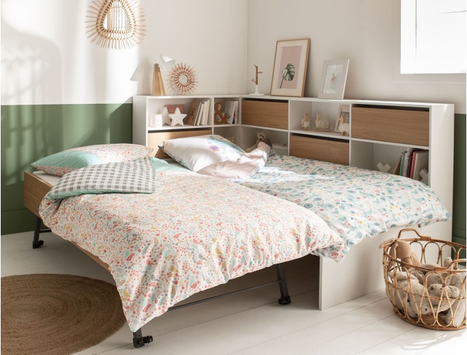 Ausziehbett + Ausziehschublade weiß & Holz Opus