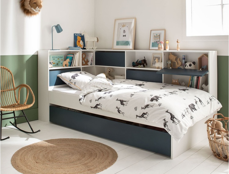 Trundle bed with storage White & Night Blue Opus + 2 mattresses