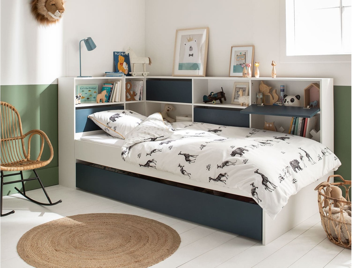 Letto estraibile con cassetti Bianco & Blu Notte Opus + 2 materassi