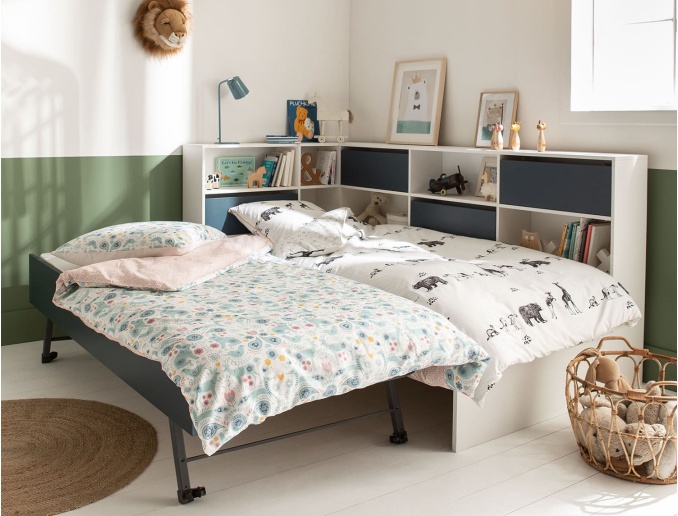 Bed + uitschuifbed Wit & Nachtblauw Opus