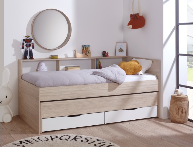Lit gigogne avec rangements Wallis + 2 matelas