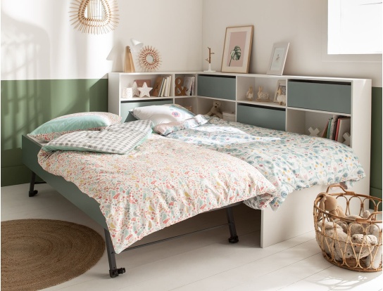 Trundle bed + drawer White & Moss Green Opus