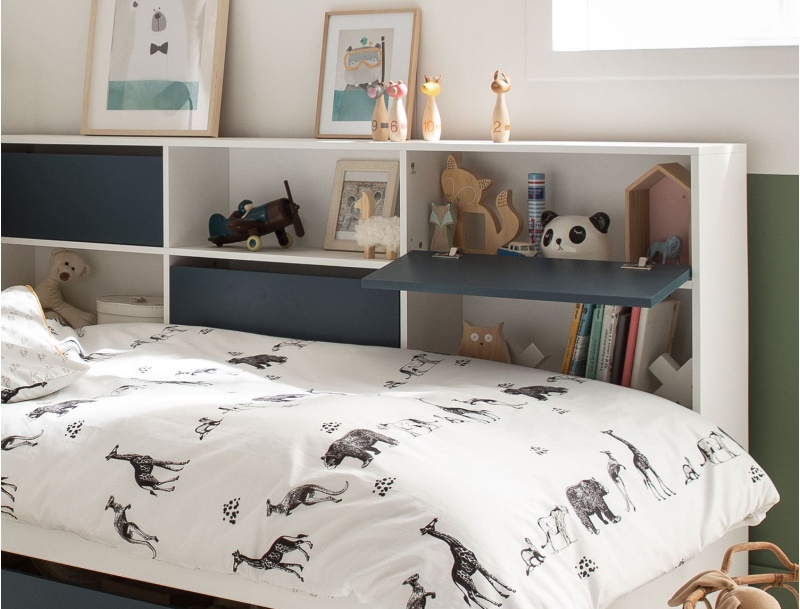 Zoom testata del letto con contenitori Bianco & Blu Notte Opus