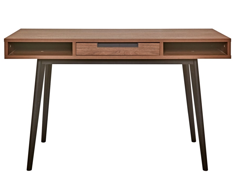 Vintage notenhout bureau octave met één lade en twee nissen