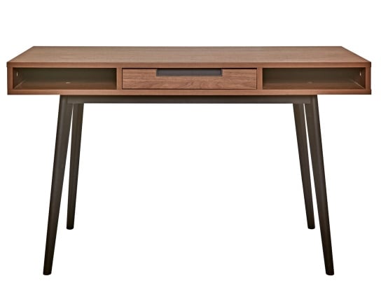 Vintage notenhout bureau octave met één lade en twee nissen