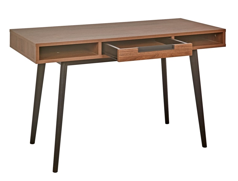 vintage octave notenhout bureau met lade en nissen