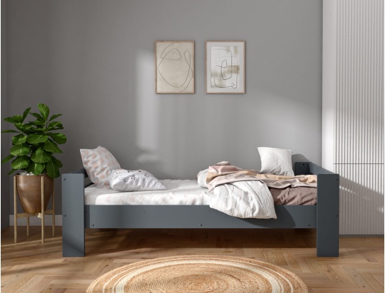Anthrazitgraues Bett mit Liegefläche 90x190 cm, Lattenrost.
