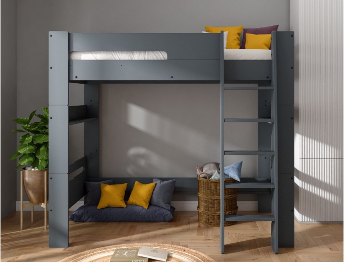 Cama alta London antracita con somier 90x190 transformable