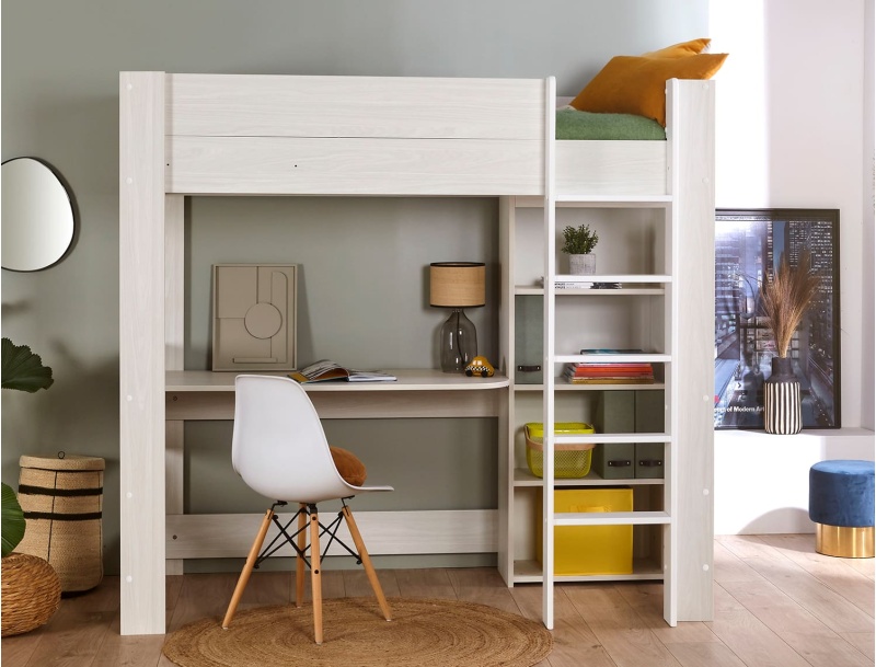 lit mezzanine 90x190cm bureau rangement Palerme