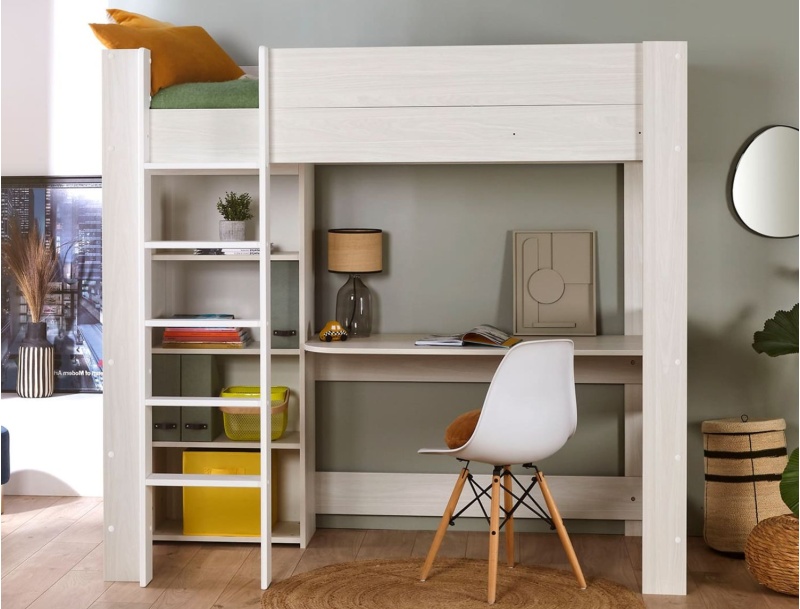 Hochbett mit Schreibtisch Palermo Stauraum links