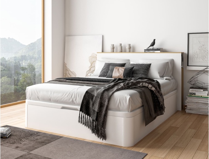 Letto contenitore 140x200 con testata Temma Bianco