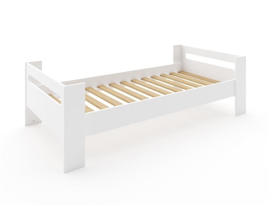 Letto basso London bianco con rete a doghe in pino