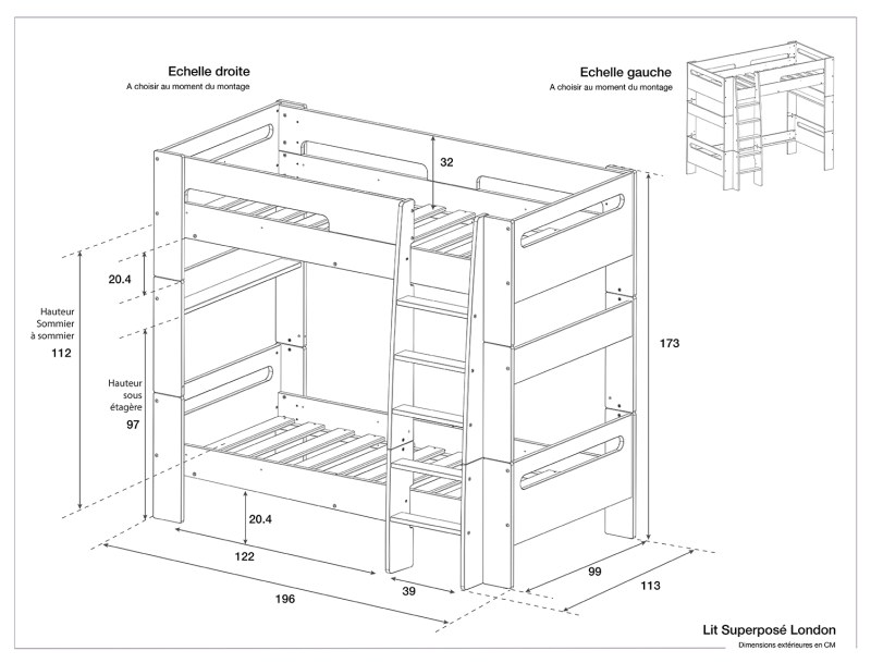 Dimensiones de la litera London