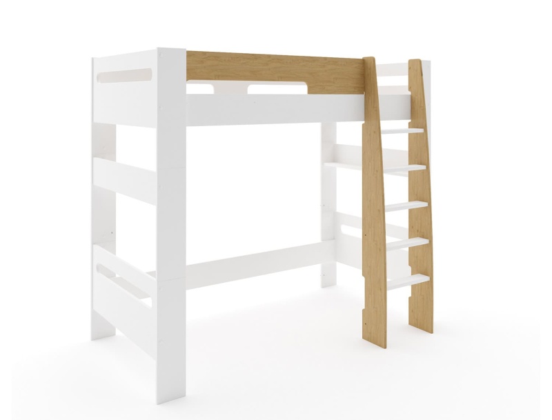 Modular bunk bed convertible into a loft bed with bed base.