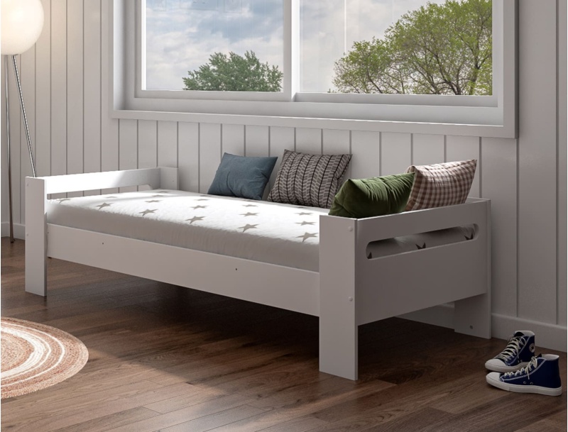 Modular loft bed convertible into a low bed.